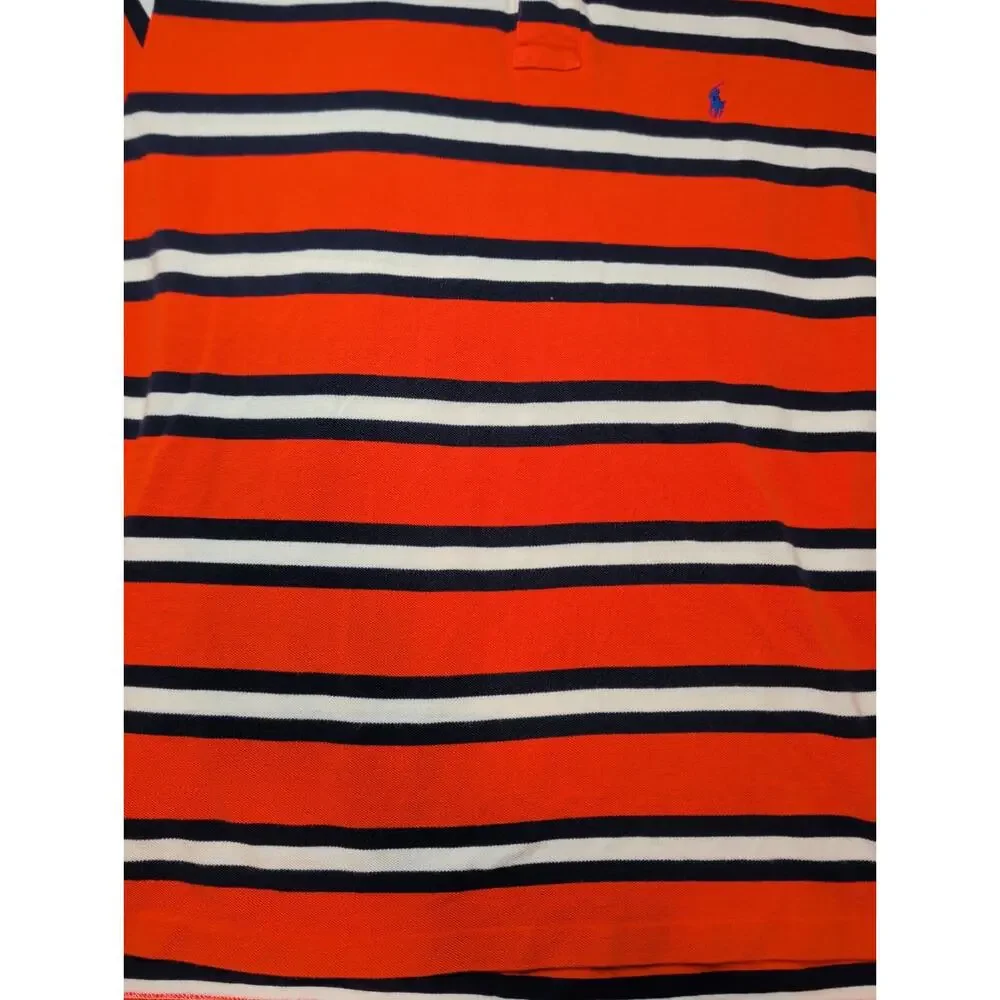 Polo Ralph Lauren Shirt Mens XL Orange Navy White Striped Short Sleeve Pony Logo